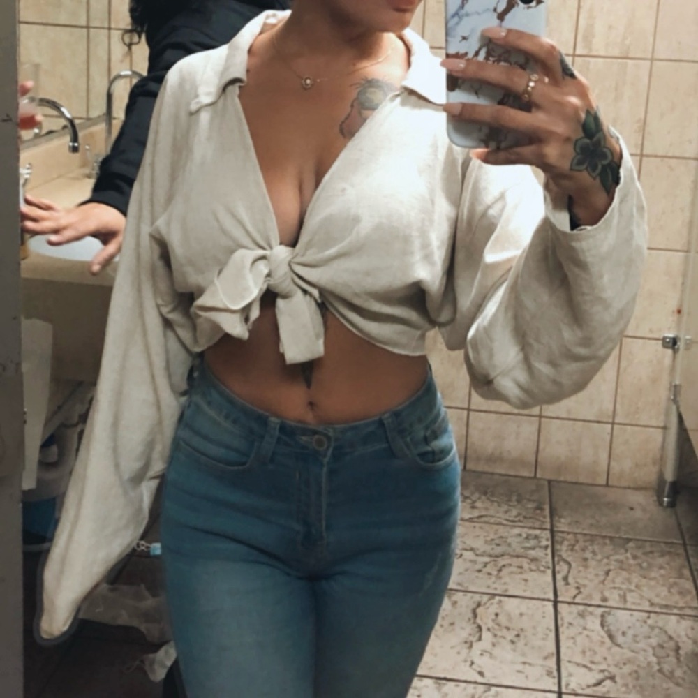 Stylish Cream Tie-Front Blouse